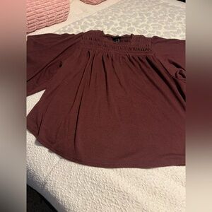Torrid Smocked Yoke Bell Sleeve Top in Burgundy